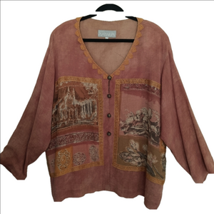 Dorothy Schoelen Blazer Top Size Large Crochet‎ Accents Rust and Browns